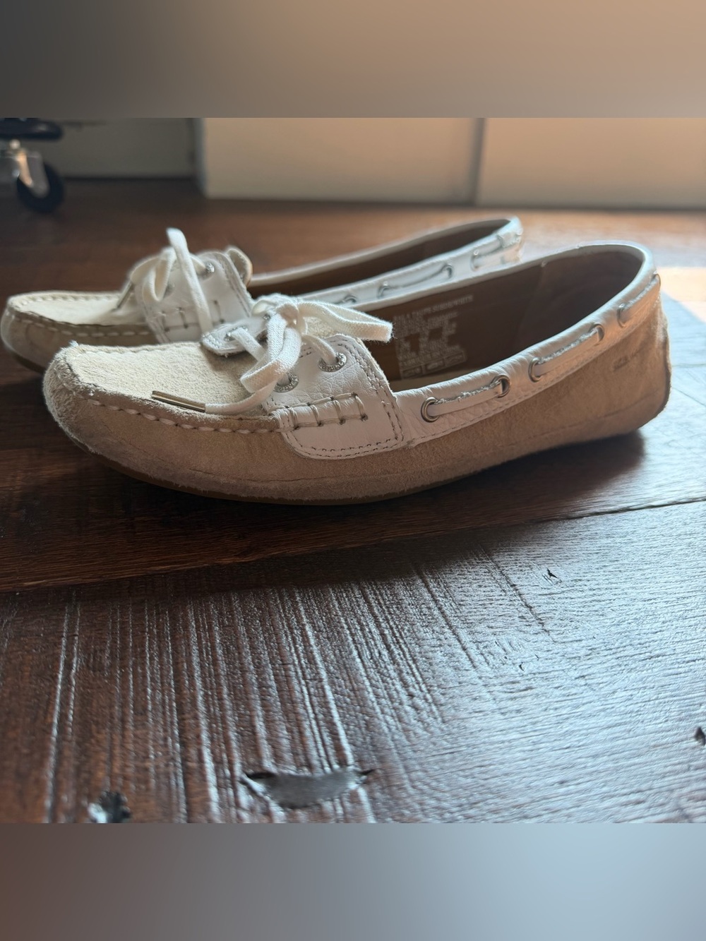 Sebago Bala Boat Shoes Beige Taupe Suede White Handsewn Leather Loafers US 7.5